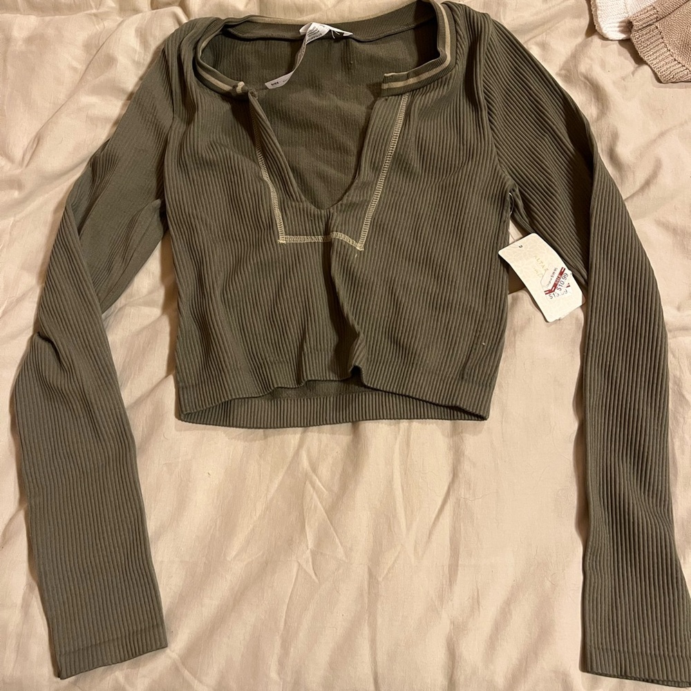 Altar'd State Sage Ribbed Long Sleeve Blouse